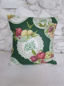 Cushion Cover, Vintage, Green, Fruit, Plate, Cherry, Apple, Plum, Lemon, Cotton. - Picture 1 of 10