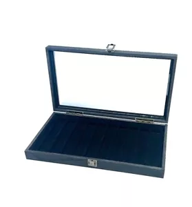 Pocket Knife Rustic Black Stained Wood Glass Top 10 Slot Display Box Case - Picture 1 of 3