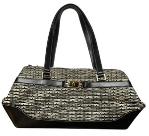 VTG Etienne Aigner Woven Straw & Black Leather Handbag Shoulder Bag Purse Women - Picture 1 of 23