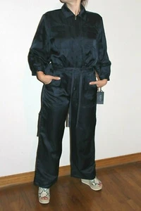 NEW WORTH NEW YORK SATIN ZIP-FRONT CARGO JUMPSUIT NAVY C201DR49 SIZE 6 $398.00 - Picture 1 of 11