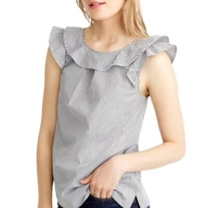J Crew Net a Porter Designer Striped Ruffle Dipped Back Sleeveless Top Blouse XS - Picture 1 of 12