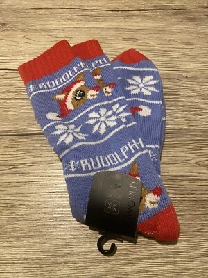 Rudolph El Reno Nariz Roja Calcetines Tejido Grueso 1 Par Zapato Talla 8-12 NUEVO Foto 1 de 4