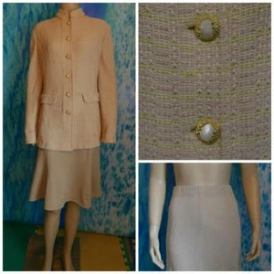 ST. JOHN Collecton Knits Beige Pink Jacket Skirt L 14 12 2pc Suit Multi-color - Picture 1 of 10