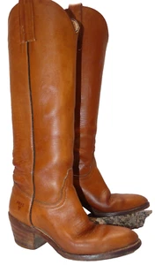 Women's Vintage FRYE western heel tall saddle boots leather sz 4.5 - Picture 1 of 23