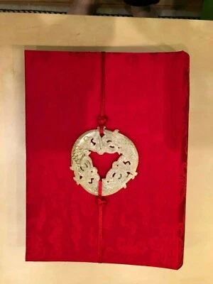 NUEVO álbum de fotos de boda vintage de seda con acento de jade verde genuino sin usar en rojo Foto 1 de 4