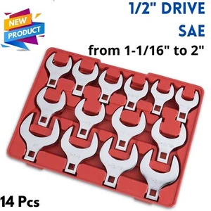 14Pcs 1/2" Drive Jumbo Crowfoot Wrench Set SAE 1-1/16" 2" Remove Hydraulic Hoses - Picture 1 of 5