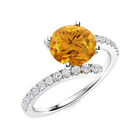 Citrine Gemstone Wedding Ring 2.21 Ct Round Cut Natural Diamond 14k White Gold