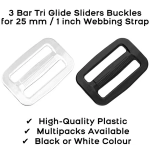 3 Bar Tri Glide Sliders Buckles Fasteners for 25mm / 1″ Webbing Strap - Picture 1 of 13