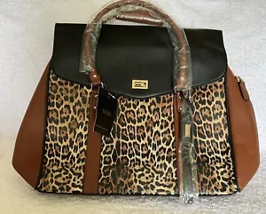 Badgley Mischka Travel Weekender Bag- Brown Leopard Print New - Picture 1 of 7