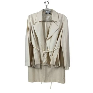 VTG Guy LaRoche Skirt Suit 12 Cream Ivory Wool Cord Tie Quiet Luxury Set - Picture 1 of 13