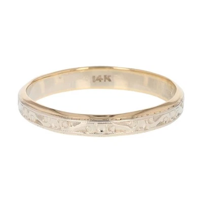 3.8mm Scroll Pattern Wedding Band Ring 14k Multi-Tone Gold 3.35 Grams Size 12 - Image 1 of 4