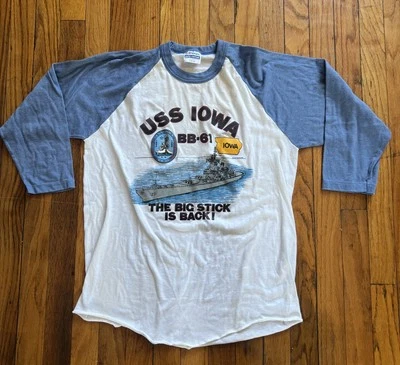 Vtg 1984 USS Iowa BB 61 HANES Mens Raglan Baseball Tee XL T-Shirt 3/4 USA Made - Image 1 of 4