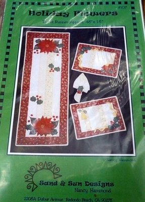*VTG "HOLIDAY FLOWERS" Table Runner +Placemats Sand & Sun Sewing Pattern Uncut - Image 1 of 2