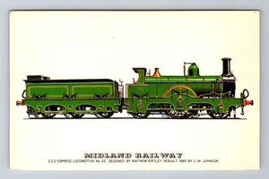 Midland Railway, 2-2-2 Schnellzuglokomotive, Transport, Vintage Postkarte - Bild 1 von 2