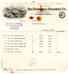 1925 Twitchell-Champlin Co Wholesale Grocers Invoice Portland, ME Startford NH - Picture 1 of 3