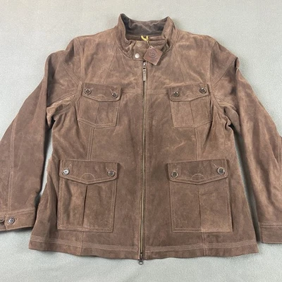 Timberland Leather Jacket Mens XXL Brown Buckle Back Cow Corduroy Collar - Image 1 of 4