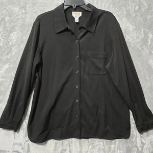 Camicetta Talbots Petite Elasticizzata Donna L Nera Camicia con Bottoni Classica Preppy - Foto 1 di 7