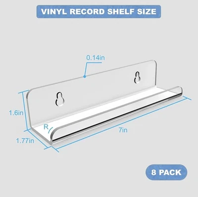 Vinyl Record Holder Rack Display Shelf Wall Mount 8 pack 7" Acrylic Cd Clear - Image 1 of 4