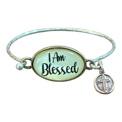 Inspirador "Soy Bendecido" Ovalado Dije Brazalete Pulsera Cruz Religiosa Colgante Foto 1 de 4