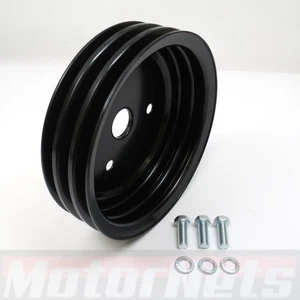 SB Chevy Crank 3 Groove Crankshaft Pulley Short Water Pump SWP Triple SBC Black  - Picture 1 of 5