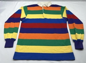 Vintage Lands End Rugby Shirt Mens Large Striped Heavy Cotton 90s Made in USA - Picture 1 of 7