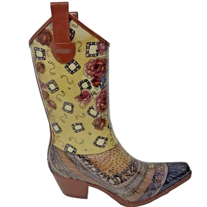 Corkys Rubber Rain Boots Western Brown Floral Size 40 10 Rodeo Fair Festival - Picture 1 of 12