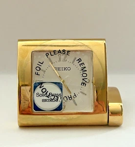 VTG LUX GOLD PLATED SOLID BRASS 50mm POCKET TABLE TRAVELING QUARTZ WATCH"SEIKO" - Picture 1 of 6