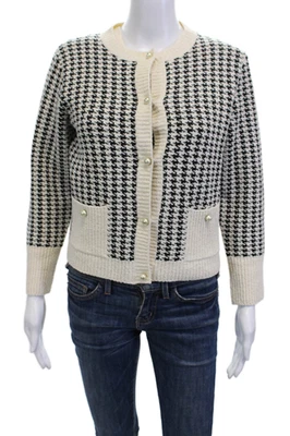 Christian Dior, Mujer Beige Cuadros Botón Cárdigan Chaleco Manga Larga Talla 6 Foto 1 de 4