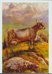 Farming Art Print Dairy Herd Farming Alpine Cattle BROWN SWISS COW Mountain Cows - Picture 1 of 2