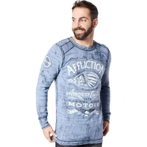 Nueva Camiseta Térmica Azul Reversible Affliction Para Hombre Prohibición L/S S-4XL - Imagen 1 de 4