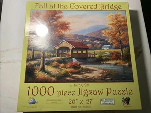 Jigsaw Puzzle Fall at the Covered Bridge, 1000 piece by Sung Kim SunsOut 20"x27" - Picture 1 of 6