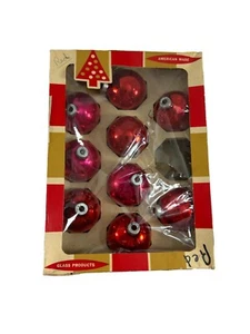 Vintage Coby 9 Red Glass Ball Christmas Ornaments USA Holiday W Box READ - Picture 1 of 10