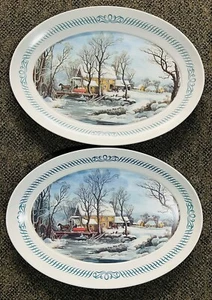 Zwei 2 Brookpark 1521 Melamin Winter Servierplatten Currier & Ives 21" x 15" - Bild 1 von 2