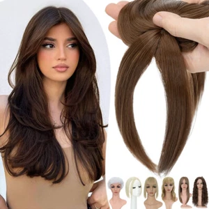 Real Thick Clip In Topper Hair Extensions Hairpiece Side Bangs Natural as Human - Picture 1 of 96