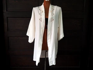 VTG 90s Val Mode Ivory Satin Floral Lace Dressing Gown Robe Babydoll Lingerie M - Picture 1 of 8