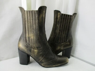 Botas Matisse de cuero negro dorado envejecido tacón alto media pantorrilla para mujer talla 8,5 M Foto 1 de 4