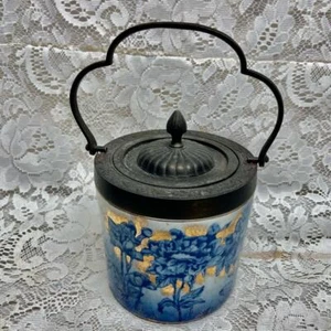 Antique, Victoria Ironstone Floral Flow Blue Biscuit Jar - Picture 1 of 8