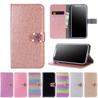 Glitter Wallet Case Women Flip Cover for iPhone 17/Air/16/15/14/13/12/11 XR SE 8 - Image 1 of 4