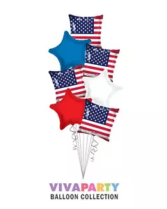 USA Flag Balloon Bouquet, independence Day Balloons - (7 Balloons) - Picture 1 of 5
