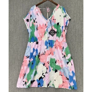 AVA & VIV Mini Dress Womens Plus Size 1X Multicolor Abstract V-Neck Pockets NWT - Picture 1 of 8