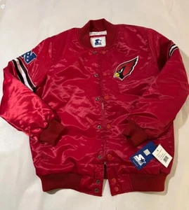NEW Men's Large Arizona Cardinals Starter Button Front Jacket Red Satin Black - Picture 1 of 8