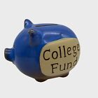 Ceramic College Fund Piggy Bank Blue & Brown 3.5" Tall x 5" Long