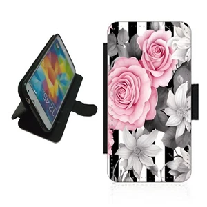 Rose flower pattern Phone case wallet flip cover For iPhone Samsung Pixel ROS1 - Picture 1 of 6