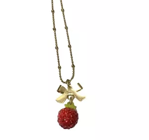 Betsey Johnson Necklace Red Apple Rhinestone Silvertone 16” Chain Teacher - Picture 1 of 5