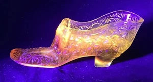 Vintage Kanawha Orange Amberina Glass Slipper With Bow "Daisy & Button" - Picture 1 of 5