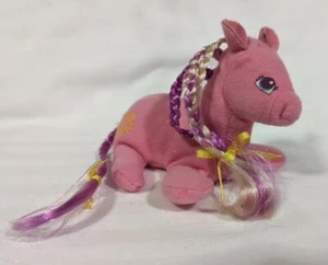 Vintage 90s G2 MLP My Little Pony Beanie Plush RARE Pink Sundance Braided Bows - Picture 1 of 8