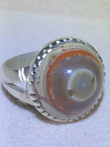 Men Silver 925 Ring Natural Yemen Aqeeq Agate Akik  Akeek عقيق يمني جزع بقري - Picture 1 of 9