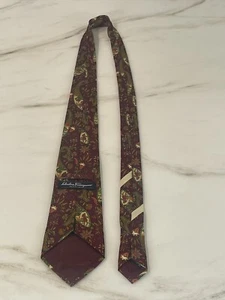 SALVATORE FERRAGAMO SILK TIE BURGUNDY GREEN PAISLEY HUNTER PRINT RARE! EUC - Picture 1 of 7