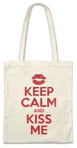 Keep Calm And Kiss Me Stofftasche Einkaufstasche Red Lips Love Lovers Fun Hearts - Picture 1 of 1
