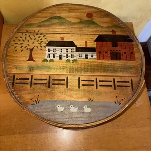 Handschablonierte Hutschachtel Bugholz 11 1/2” x 5 1/2” signiert Deanna Gurten - Bild 1 von 11